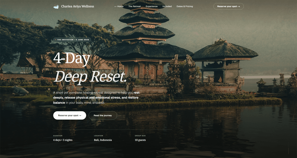 Retreat landing page